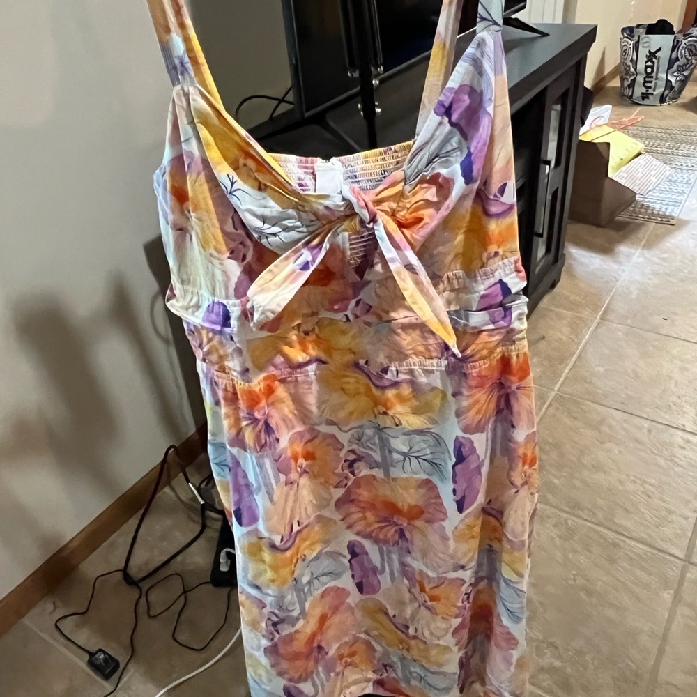 Anthropologie Floral Midi Dress in Yellow, Purple, Orange - Picture 2 of 8